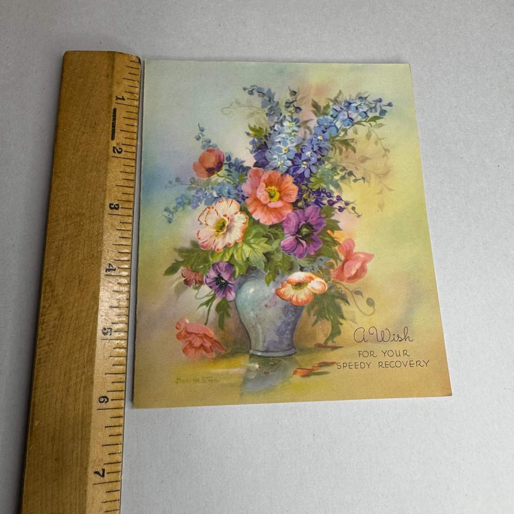 Vintage Harry Doehla Get Well Card Floral Vase Religious Verse I Peter 5:7 310S
